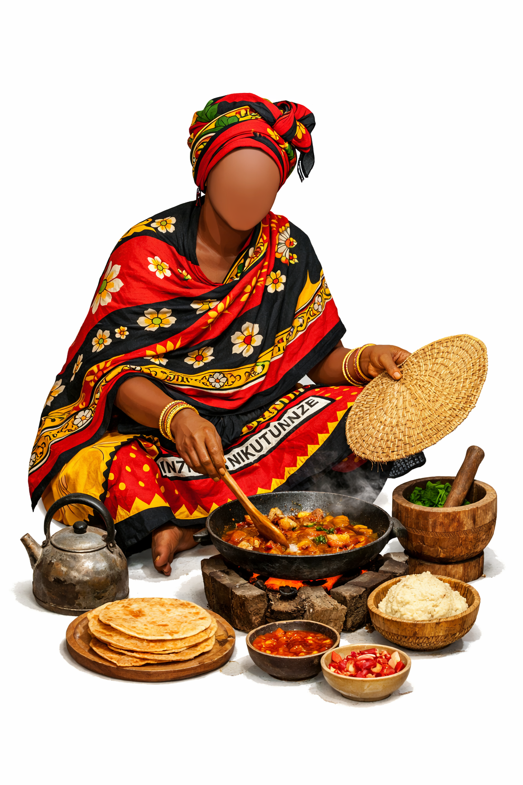 A Swahili woman preparing a traditional meal